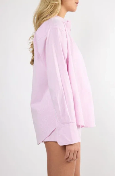 Viens Avec Moi Everyday Oversize Stripe Button-up Shirt In Pink