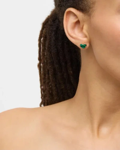 Jan Leslie Heart Stud Earring Set In Sterling With 18k Gold Overlay In Green