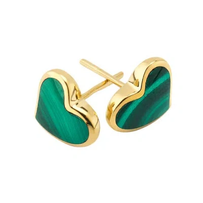 Jan Leslie Heart Stud Earring Set In Sterling With 18k Gold Overlay In Green