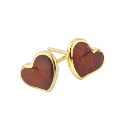 Jan Leslie Heart Stud Earring Set In Sterling With 18k Gold Overlay In Red