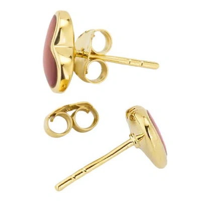 Jan Leslie Heart Stud Earring Set In Sterling With 18k Gold Overlay In Red