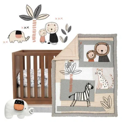 Lambs & Ivy Patchwork Jungle 5-piece Nursery Baby Crib Bedding Set In Brown