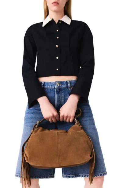Maje Stretch-cotton Cropped Shirt In Black
