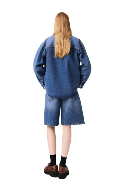 Maje Womens Blue Cord-collar Relaxed-fit Denim Jacket