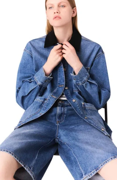 Maje Womens Blue Cord-collar Relaxed-fit Denim Jacket