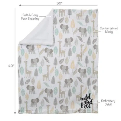 Lambs & Ivy Jungle Friends Elephant/giraffe Safari Soft Fleece Baby Blanket In Multi