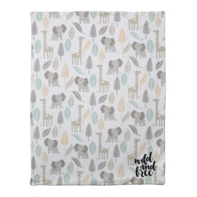 Lambs & Ivy Jungle Friends Elephant/giraffe Safari Soft Fleece Baby Blanket In Multi