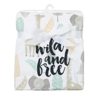 Lambs & Ivy Jungle Friends Elephant/giraffe Safari Soft Fleece Baby Blanket In Multi