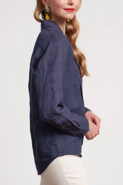 Frances Valentine Perfect Button Down Linen In Navy In Blue