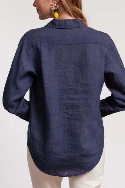 Frances Valentine Perfect Button Down Linen In Navy In Blue