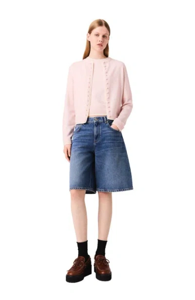 Maje Wool Cardigan With Rhinestones In Pink