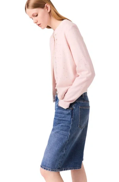 Maje Wool Cardigan With Rhinestones In Pink