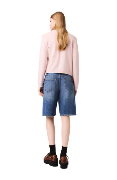 Maje Wool Cardigan With Rhinestones In Pink