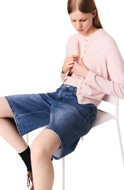 Maje Wool Cardigan With Rhinestones In Pink