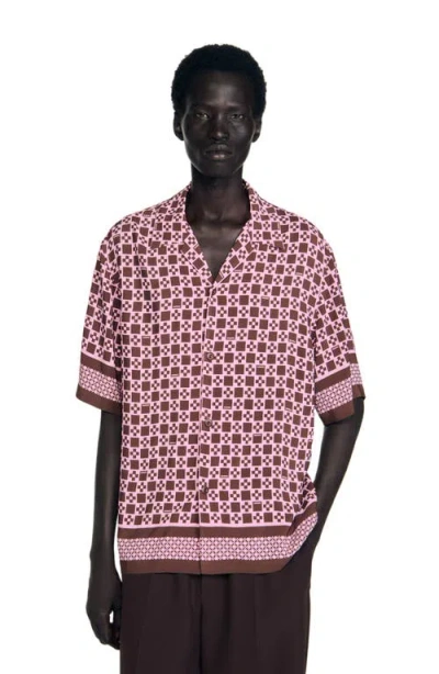 Sandro Square Cross Motif Flowing Blouse In Multi