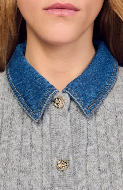 Sandro Womens Grey Denim-collar Short-sleeve Wool And Cashmere-blend Cardigan In Gray