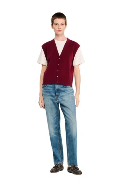 Sandro Womens Bordeaux Two-in-one Short-sleeved Wool And Cashmere Top In Burgundy