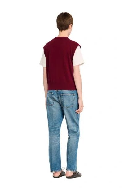 Sandro Womens Bordeaux Two-in-one Short-sleeved Wool And Cashmere Top In Burgundy