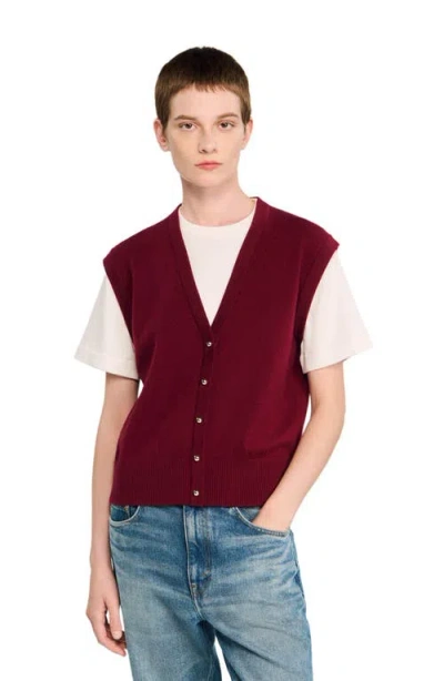 Sandro Womens Bordeaux Two-in-one Short-sleeved Wool And Cashmere Top In Burgundy