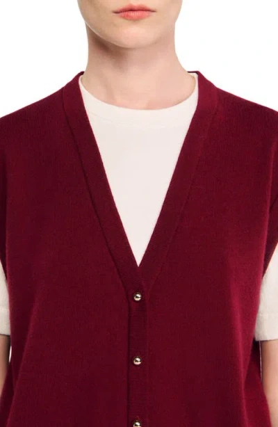 Sandro Womens Bordeaux Two-in-one Short-sleeved Wool And Cashmere Top In Burgundy