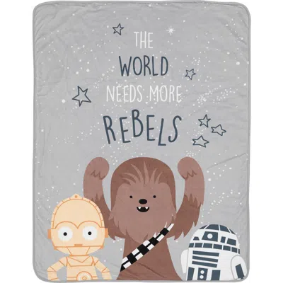 Lambs & Ivy Star Wars Rebels R2d2/c-3po/chewbacca Soft Faux Shearling Baby Blanket In Gray