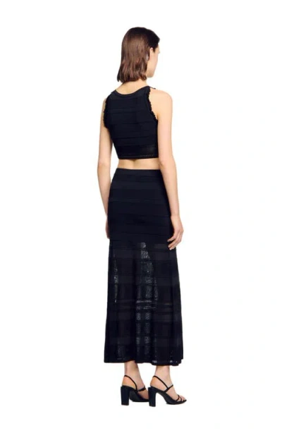 Sandro Decorative Knit Maxi Skirt In Black
