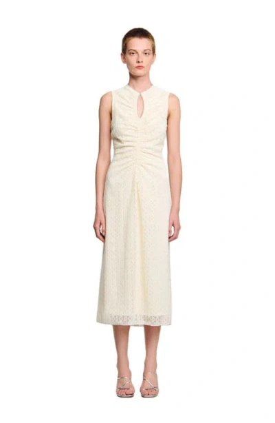 Sandro Womens Rhinestone-embellished Sleeveless Lace Maxi Dress Ecru In Neutral