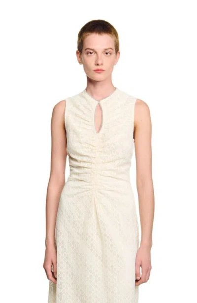 Sandro Womens Rhinestone-embellished Sleeveless Lace Maxi Dress Ecru In Neutral