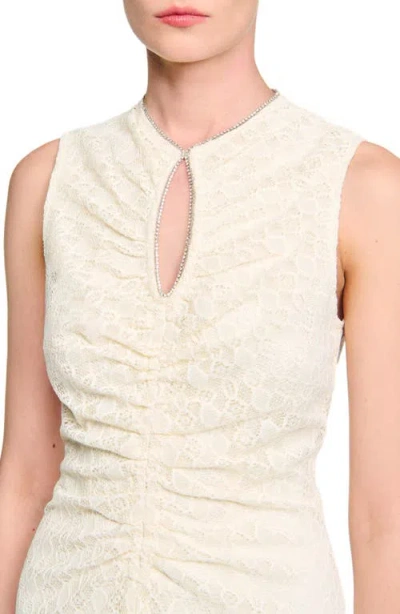 Sandro Womens Rhinestone-embellished Sleeveless Lace Maxi Dress Ecru In Neutral