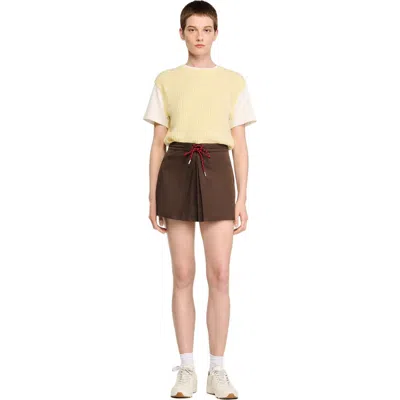 Sandro Drawstring Pleated Skort In Brown
