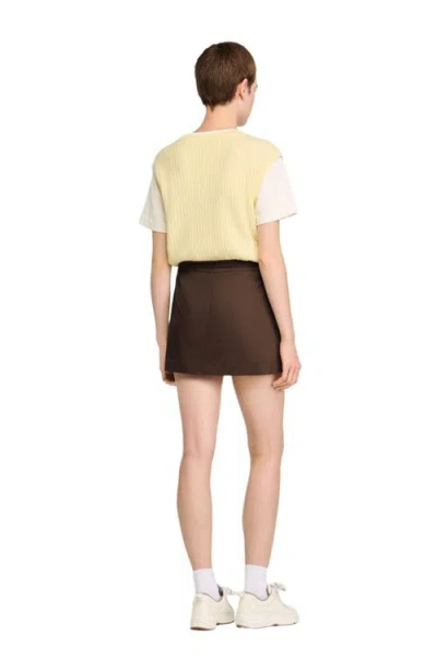 Sandro Drawstring Pleated Skort In Brown