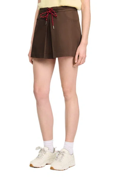 Sandro Drawstring Pleated Skort In Brown