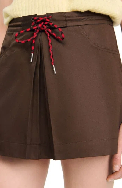 Sandro Drawstring Pleated Skort In Brown
