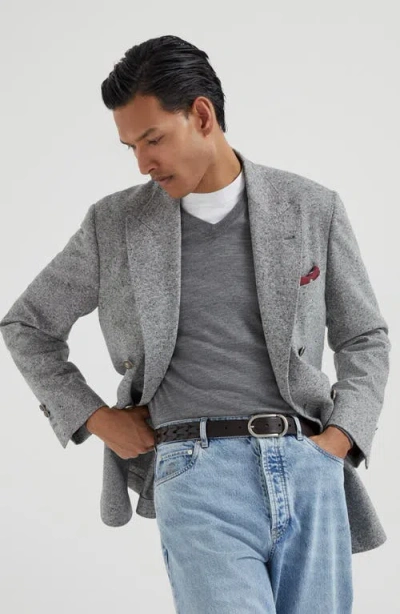 Brunello Cucinelli V-neck Wool Jumper In Gray