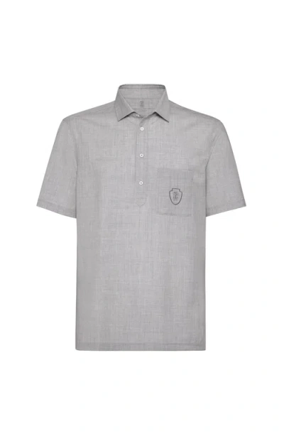 Brunello Cucinelli Virgin Wool Poplin Polo Shirt In Gray