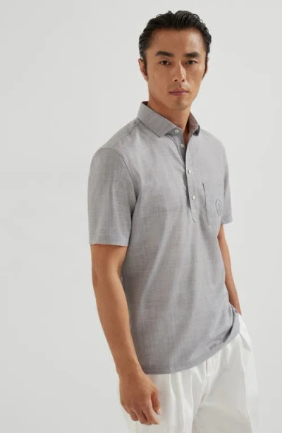 Brunello Cucinelli Virgin Wool Poplin Polo Shirt In Gray