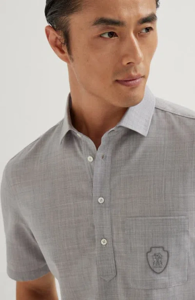 Brunello Cucinelli Virgin Wool Poplin Polo Shirt In Gray