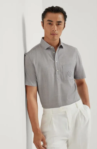 Brunello Cucinelli Virgin Wool Poplin Polo Shirt In Gray