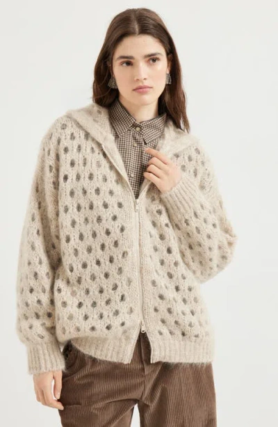 Brunello Cucinelli Mohair-blend Dazzling Net Cardigan In Neutral