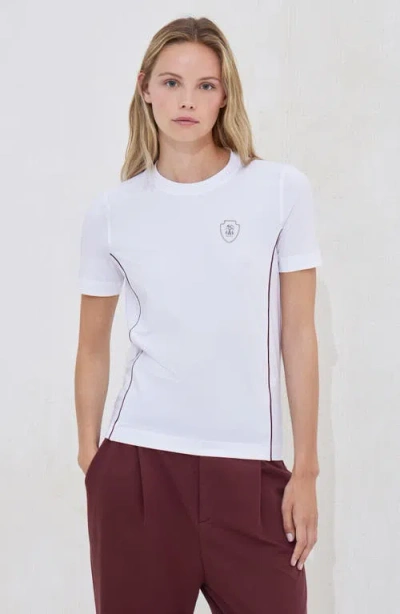 Brunello Cucinelli Patch Logo T-shirt With Contrast Trim In White