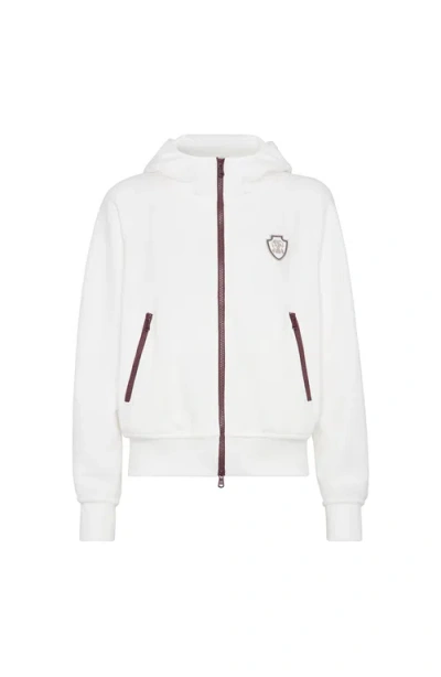 Brunello Cucinelli White Sweatshirt With Fixed Hood And Logo Patch On The Front In Cotton Blend Woman In White