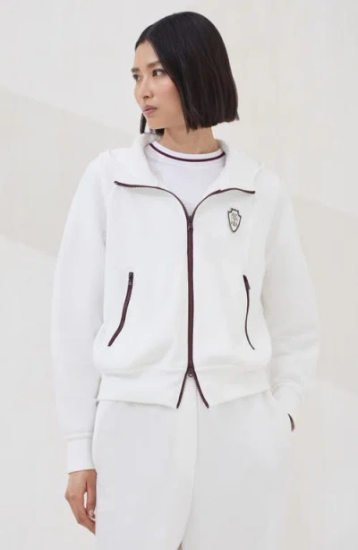 Brunello Cucinelli White Sweatshirt With Fixed Hood And Logo Patch On The Front In Cotton Blend Woman In White