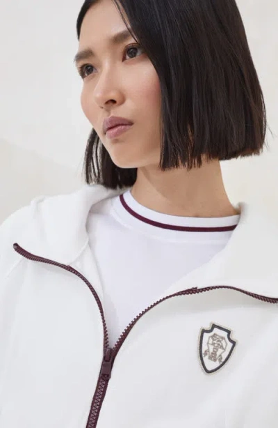 Brunello Cucinelli White Sweatshirt With Fixed Hood And Logo Patch On The Front In Cotton Blend Woman In White