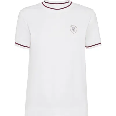 Brunello Cucinelli Patch Logo T-shirt With Contrast Trim In White
