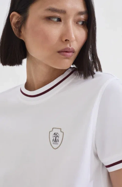 Brunello Cucinelli Patch Logo T-shirt With Contrast Trim In White