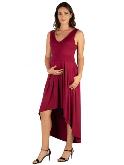 24seven Comfort Apparel Women's Sleeveless Fit And Flare High Low Dress In Red