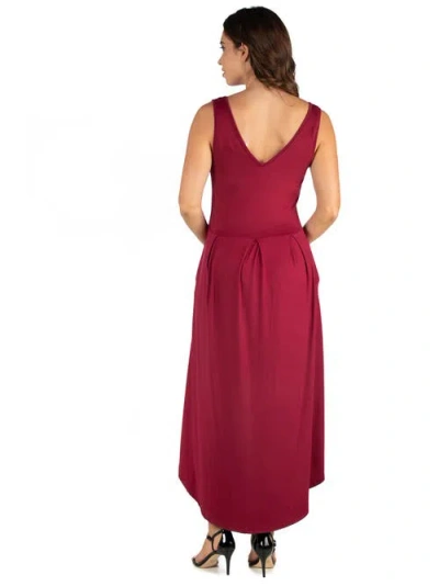 24seven Comfort Apparel Women's Sleeveless Fit And Flare High Low Dress In Red