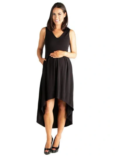 24seven Comfort Apparel Maternity Sleeveless Fit And Flare High Low Dress In Black
