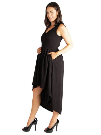 24seven Comfort Apparel Maternity Sleeveless Fit And Flare High Low Dress In Black