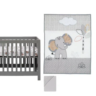 Lambs & Ivy Jungle Safari Elephant 3-piece Mini Crib Bedding Set In Gray